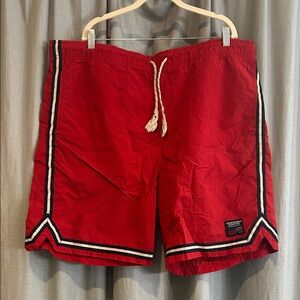 Abercrombie & Fitch Red Board Shorts with Stripe Accents
